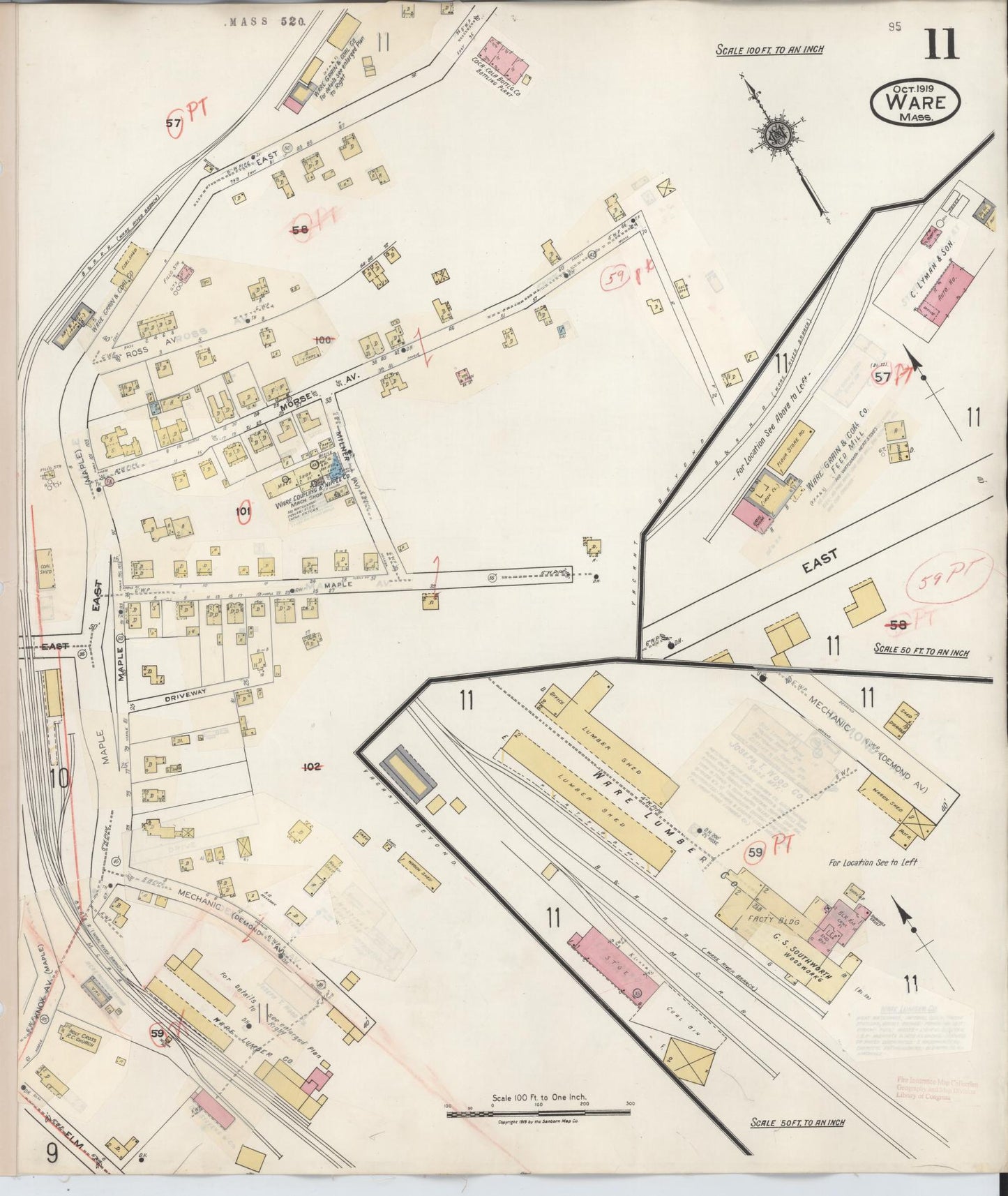 Sanborn Fire Insurance Map from Ware, Hampshire County, Massachusetts (1946), Sheet #0011 - Complete Map Set gallery image, historic Sanborn map, vintage wall art, Massachusetts Massachusetts