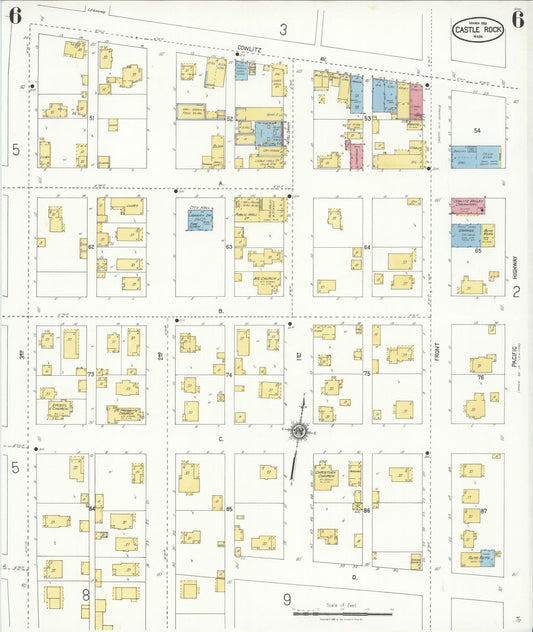 Sanborn Fire Insurance Map from Castle Rock, Cowlitz County, Washington (1928), Sheet #0006 - Historic Sanborn Fire Insurance Map Print, vintage old map wall art, antique decor, genealogy gift, Washington Washington map