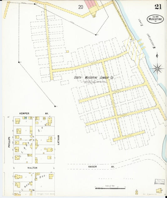 Sanborn Fire Insurance Map from Muscatine, Muscatine County, Iowa (1899), Sheet #0021 - Historic Sanborn Fire Insurance Map Print, vintage old map wall art