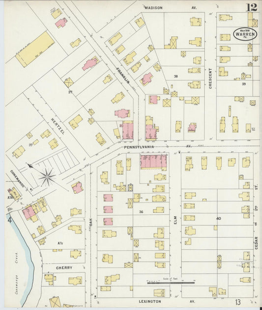 Sanborn Fire Insurance Map from Warren, Warren County, Pennsylvania (1898), Sheet #0012 - Historic Sanborn Fire Insurance Map Print, vintage old map wall art, antique decor, genealogy gift, Pennsylvania Pennsylvania map