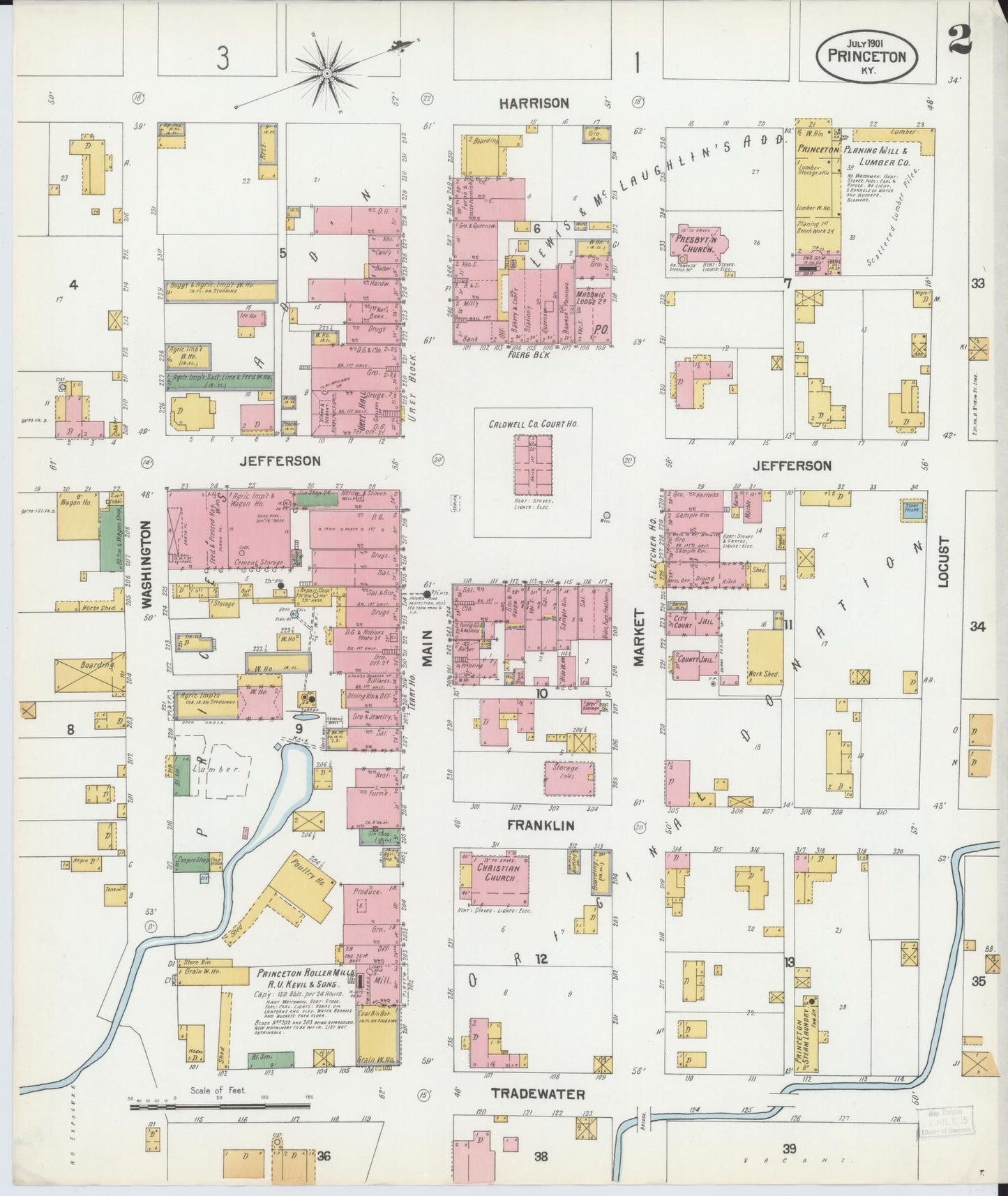 Sanborn Fire Insurance Map from Princeton, Caldwell County, Kentucky (1901), Sheet #0002 - Complete Map Set gallery image, historic Sanborn map, vintage wall art, Kentucky Kentucky