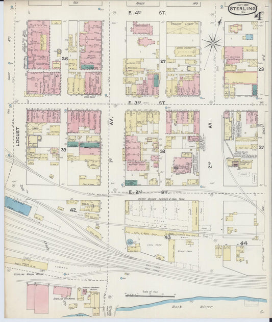Sanborn Fire Insurance Map from Sterling, Whiteside County, Illinois (1891), Sheet #0004 - Historic Sanborn Fire Insurance Map Print, vintage old map wall art, antique decor, genealogy gift, Illinois Illinois map