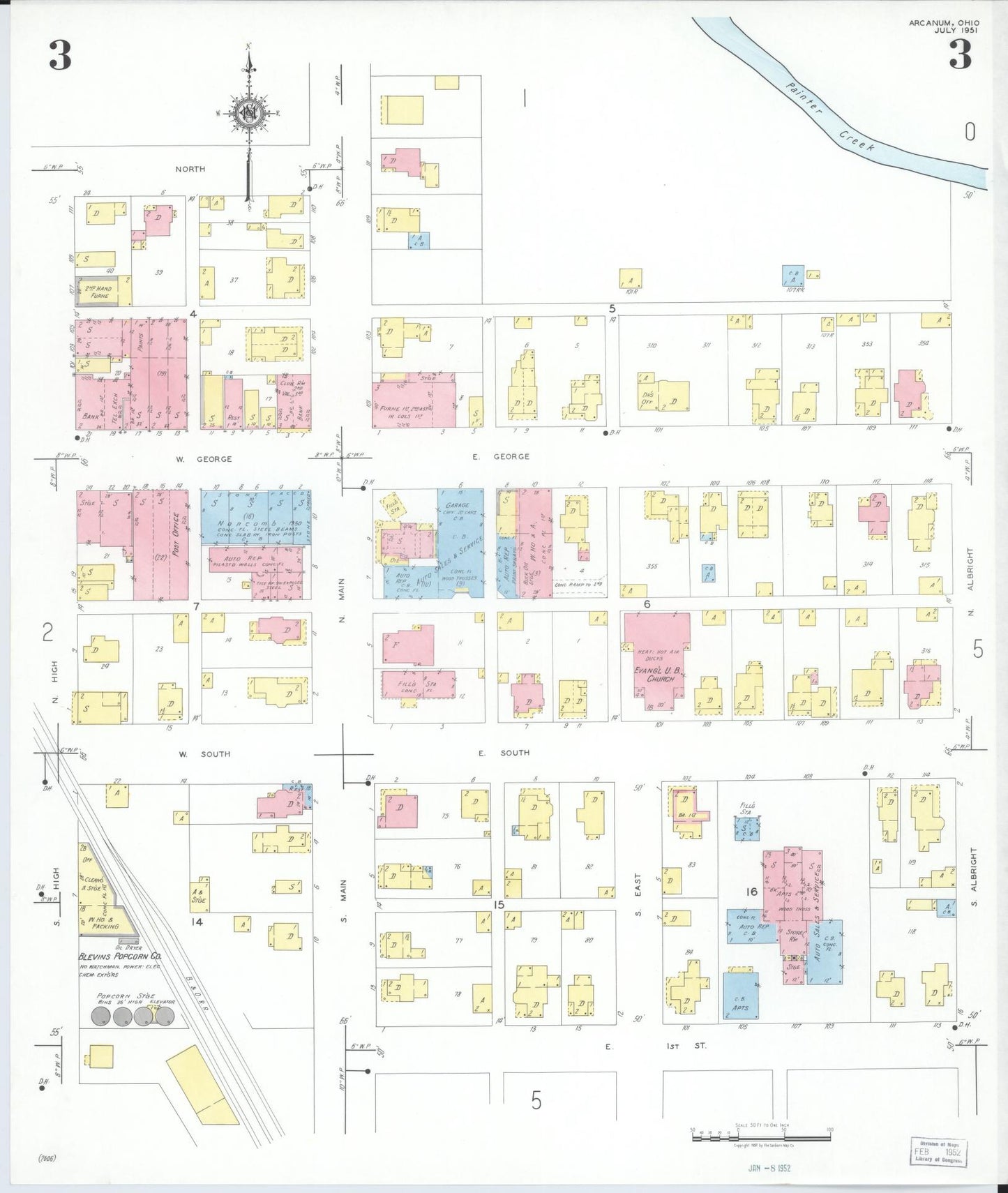 Sanborn Fire Insurance Map from Arcanum, Darke County, Ohio (1951), Sheet #0003 - Complete Map Set gallery image, historic Sanborn map, vintage wall art, Ohio Ohio