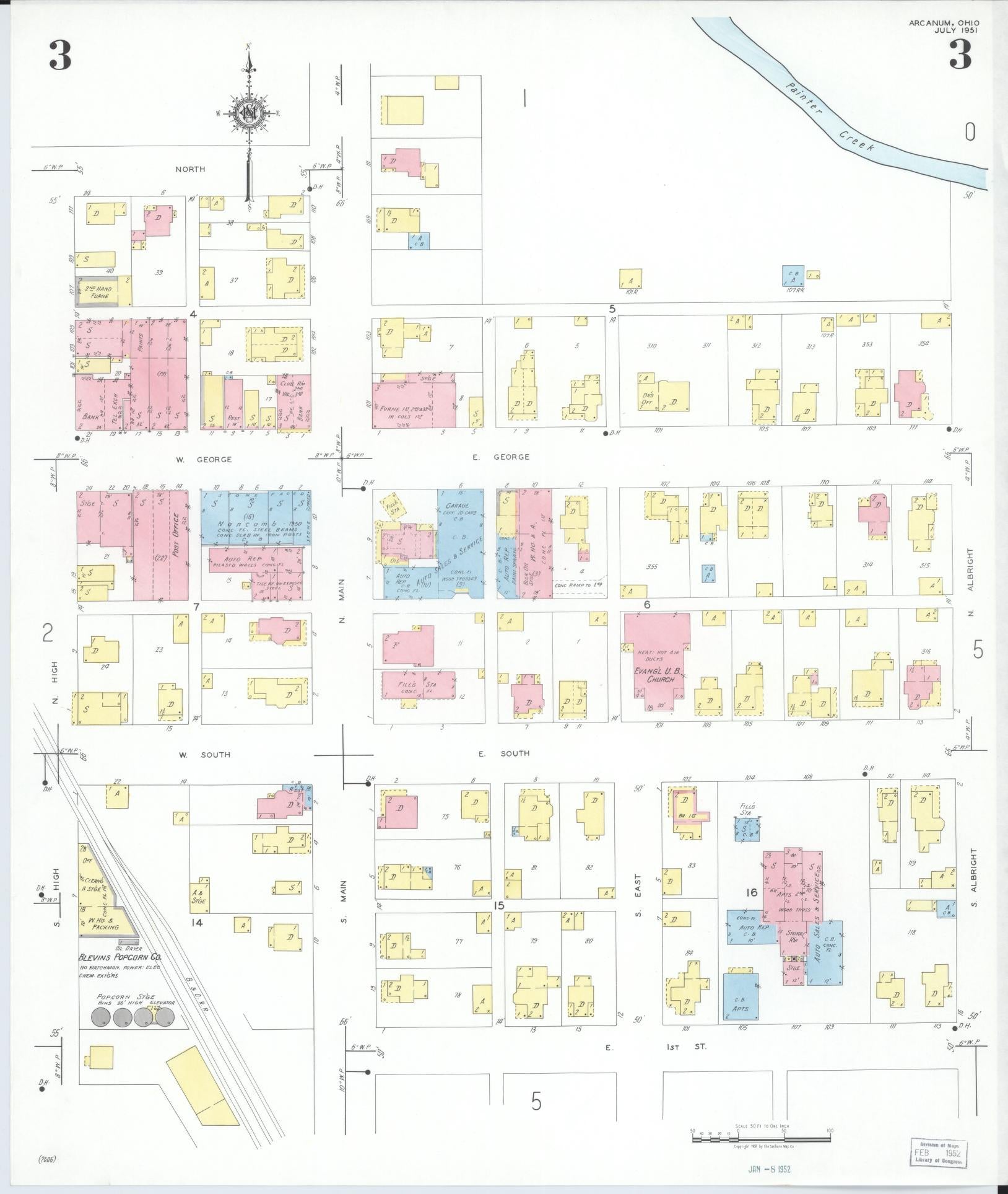 Sanborn Fire Insurance Map from Arcanum, Darke County, Ohio (1951), Sheet #0003 - Complete Map Set gallery image, historic Sanborn map, vintage wall art, Ohio Ohio