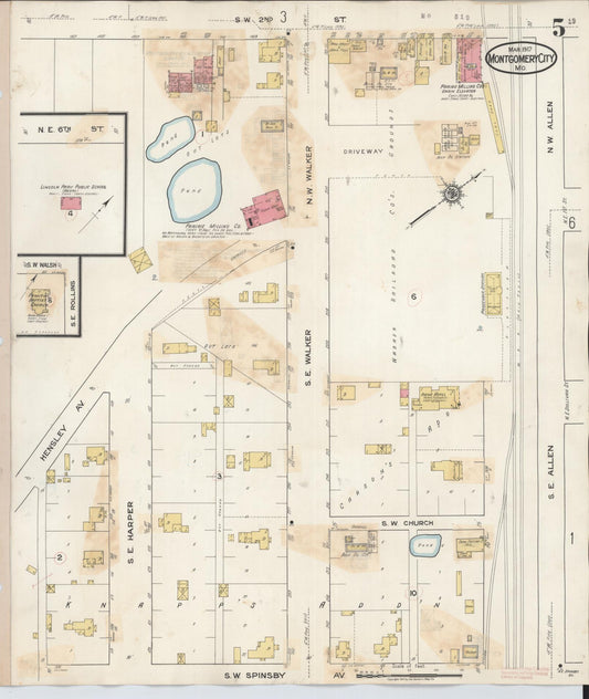 Sanborn Fire Insurance Map from Montgomery City, Montgomery County, Missouri (1932), Sheet #0005 - Historic Sanborn Fire Insurance Map Print, vintage old map wall art, antique decor, genealogy gift, Missouri Missouri map