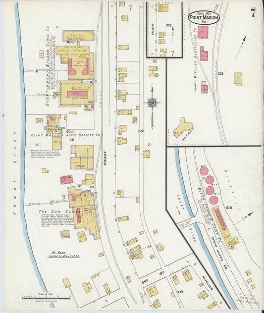 Sanborn Fire Insurance Map from Point Marion, Fayette County, Pennsylvania (1921), Sheet #0007 - Historic Sanborn Fire Insurance Map Print, vintage old map wall art, antique decor, genealogy gift, Pennsylvania Pennsylvania map