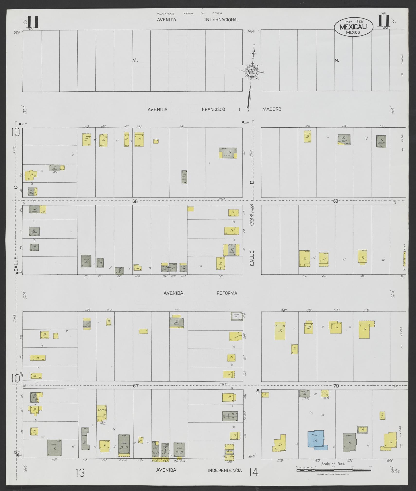 Sanborn Fire Insurance Map from Mexicali, Baja California (Mexico) (1925), Sheet #0011 - Complete Map Set gallery image, historic Sanborn map, vintage wall art, California California