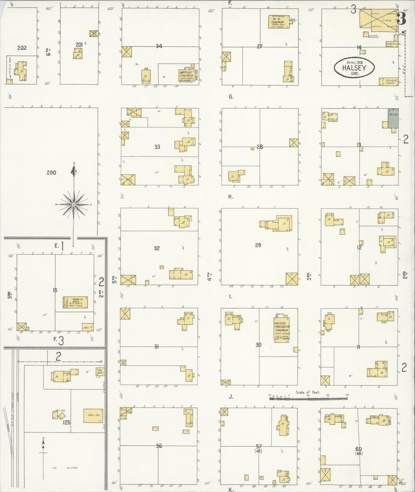 Sanborn Fire Insurance Map from Halsey, Linn County, Oregon (1908), Sheet #0003 - Complete Map Set gallery image, historic Sanborn map, vintage wall art, Oregon Oregon