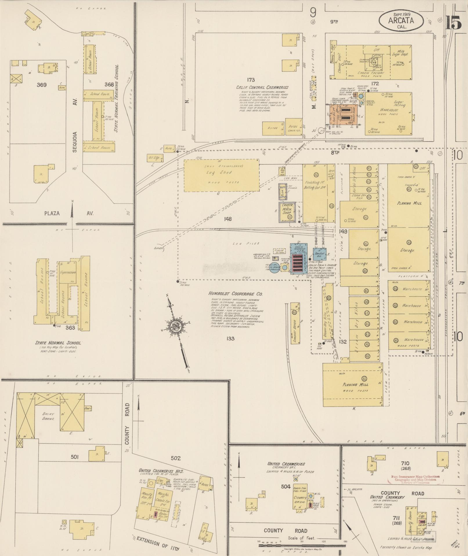 Sanborn Fire Insurance Map from Arcata, Humboldt County, California (1919), Sheet #0015 - Historic Sanborn Fire Insurance Map Print, vintage old map wall art, antique decor, genealogy gift, California California map