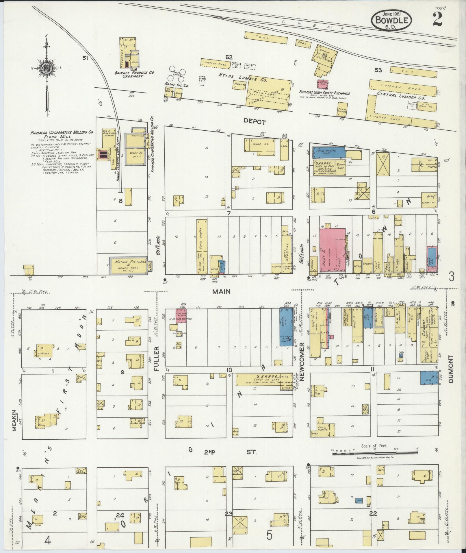 Sanborn Fire Insurance Map from Bowdle, Edmunds County, South Dakota (1921), Sheet #0002 - Complete Map Set gallery image, historic Sanborn map, vintage wall art, South Dakota South Dakota