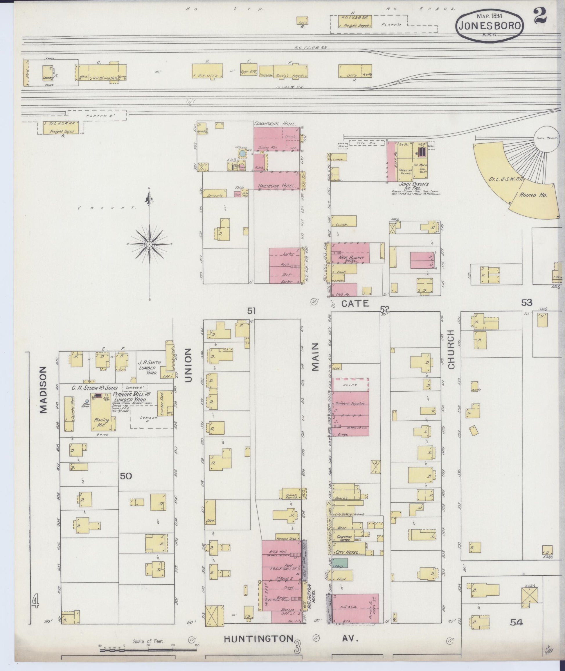 Sanborn Fire Insurance Map from Jonesboro, Craighead County, Arkansas (1894), Sheet #0002 - Historic Sanborn Fire Insurance Map Print, vintage old map wall art, antique decor, genealogy gift, Arkansas Arkansas map
