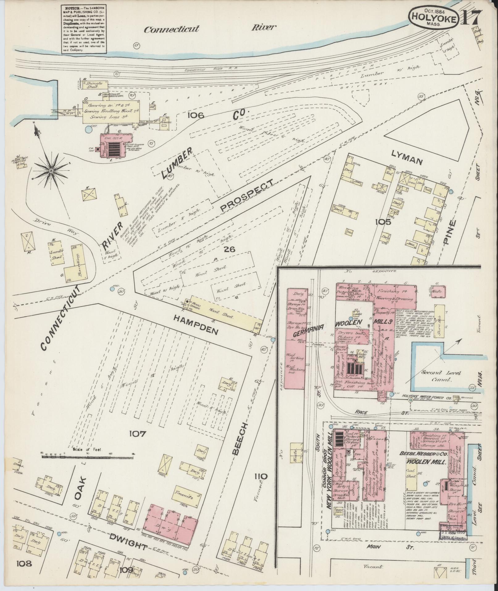 Sanborn Fire Insurance Map from Holyoke, Hampden County, Massachusetts (1884), Sheet #0017 - Complete Map Set gallery image, historic Sanborn map, vintage wall art, Massachusetts Massachusetts