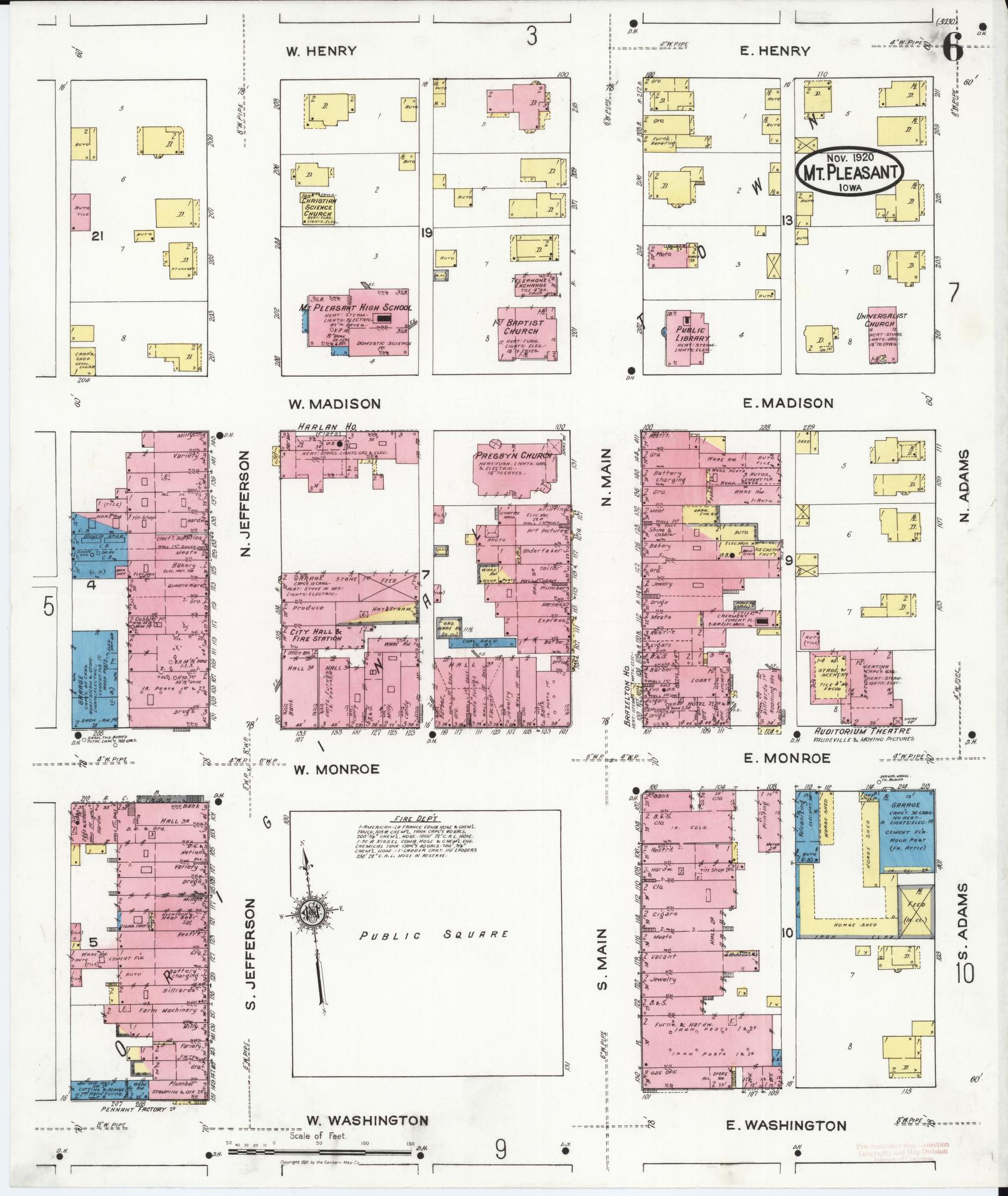 Sanborn Fire Insurance Map from Mount Pleasant, Henry County, Iowa (1920), Sheet #0006 - Historic Sanborn Fire Insurance Map Print