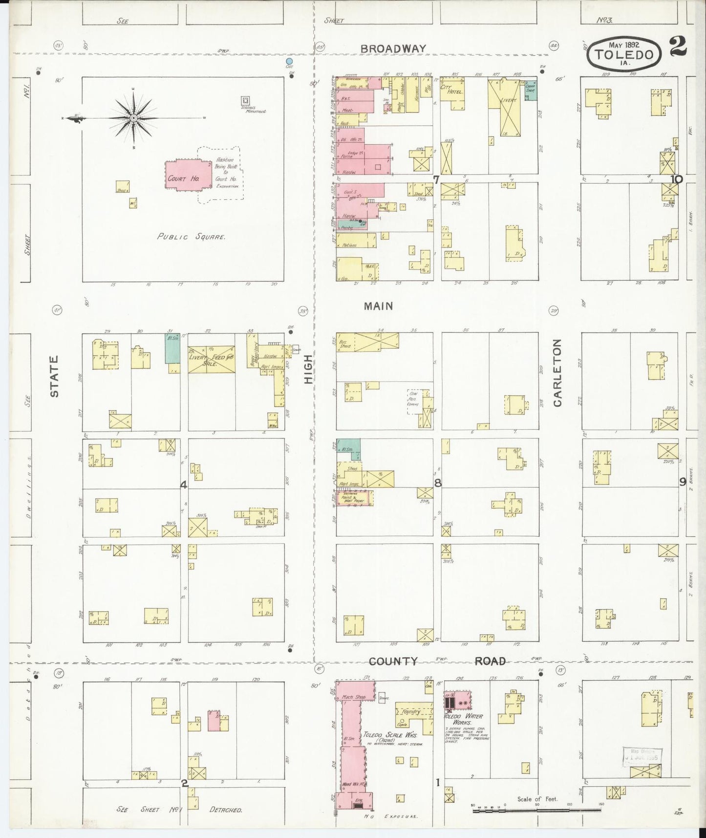 Sanborn Fire Insurance Map from Toledo, Tama County, Iowa (1892), Sheet #0002 - Historic Sanborn Fire Insurance Map Print