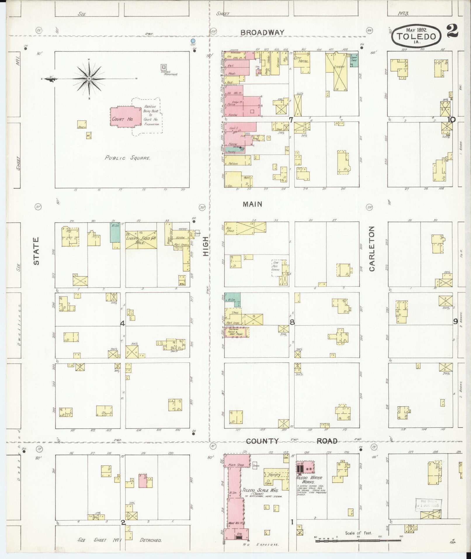 Sanborn Fire Insurance Map from Toledo, Tama County, Iowa (1892), Sheet #0002 - Historic Sanborn Fire Insurance Map Print