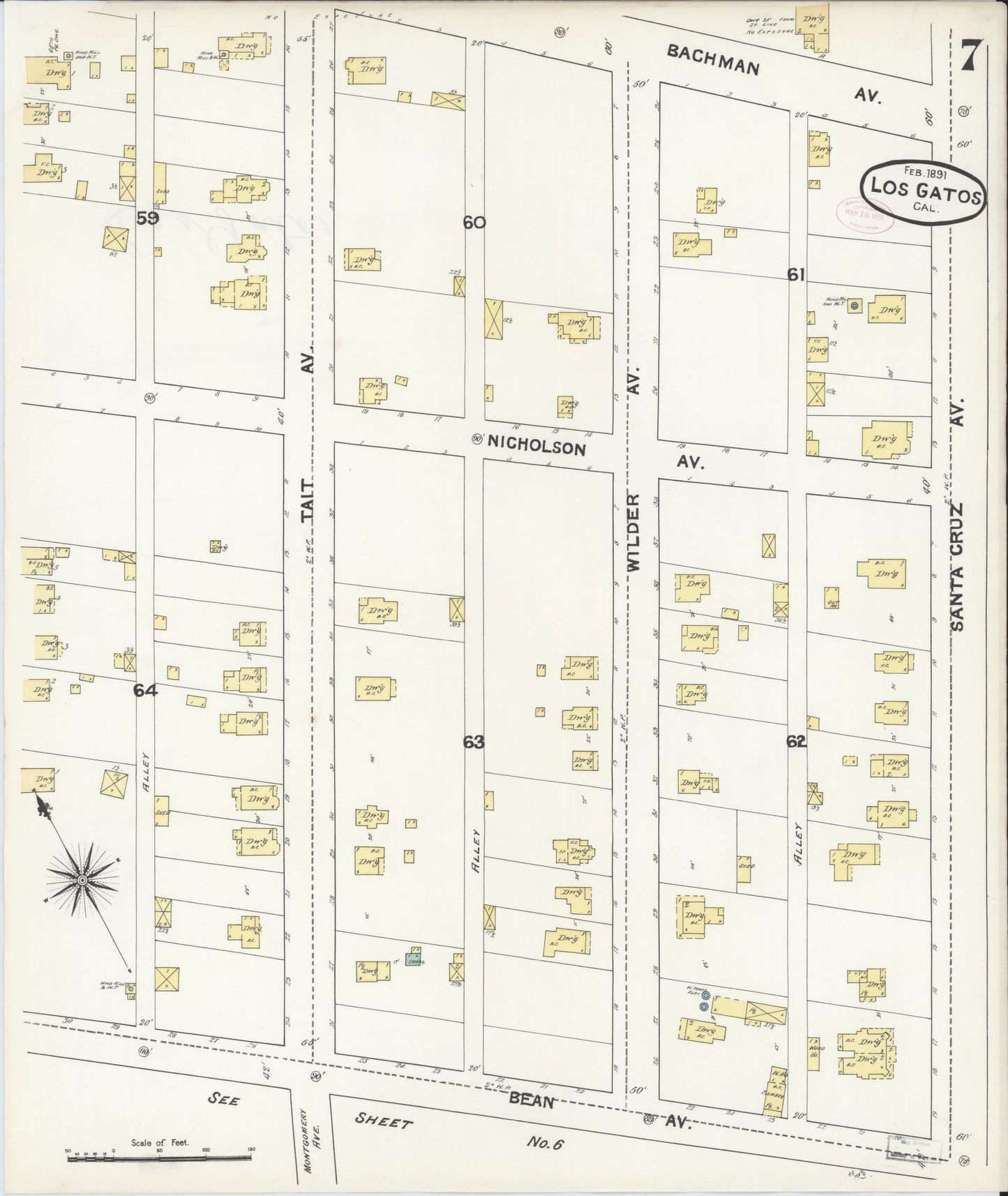 Sanborn Fire Insurance Map from Los Gatos, Santa Clara County, California (1891), Sheet #0007 - Historic Sanborn Fire Insurance Map Print, vintage old map wall art, antique decor, genealogy gift, California California map