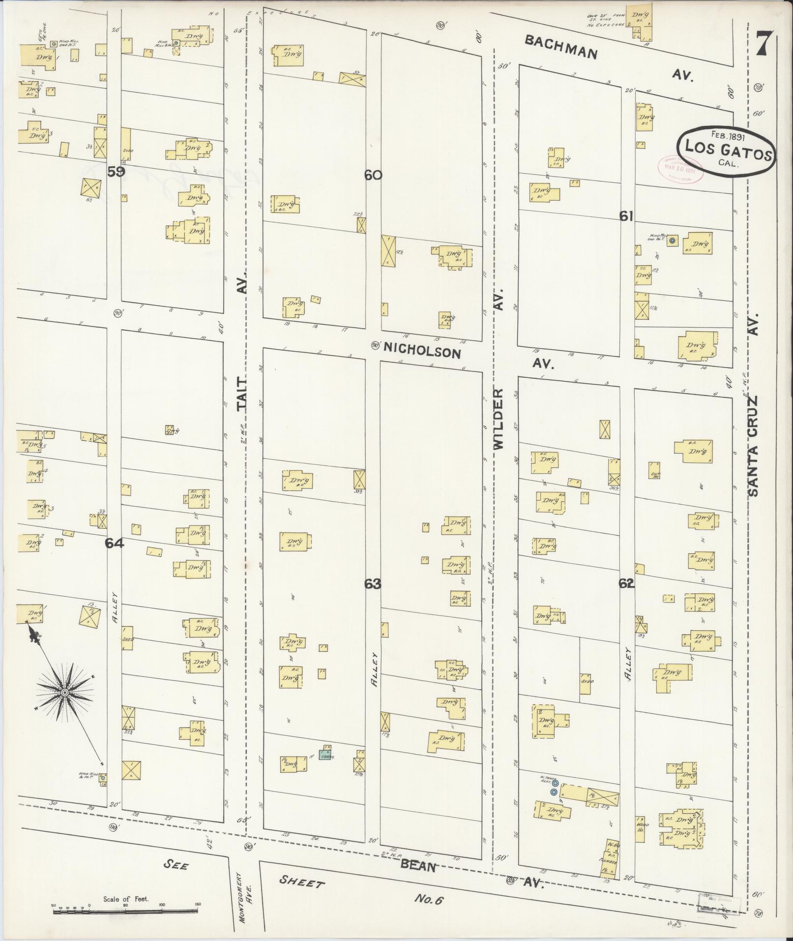Sanborn Fire Insurance Map from Los Gatos, Santa Clara County, California (1891), Sheet #0007 - Historic Sanborn Fire Insurance Map Print, vintage old map wall art, antique decor, genealogy gift, California California map