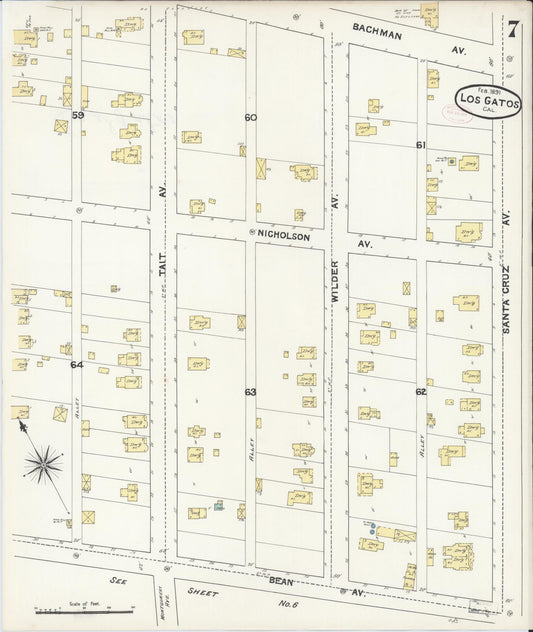 Sanborn Fire Insurance Map from Los Gatos, Santa Clara County, California (1891), Sheet #0007 - Historic Sanborn Fire Insurance Map Print, vintage old map wall art, antique decor, genealogy gift, California California map