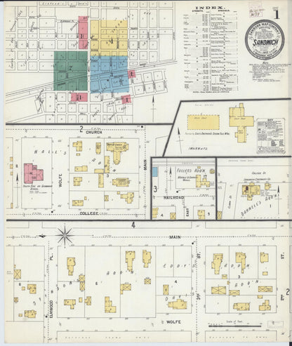 Sanborn Fire Insurance Map from Sandwich, De Kalb County, Illinois (1902), Sheet #0001 - Complete Map Set gallery image, historic Sanborn map, vintage wall art, Illinois Illinois