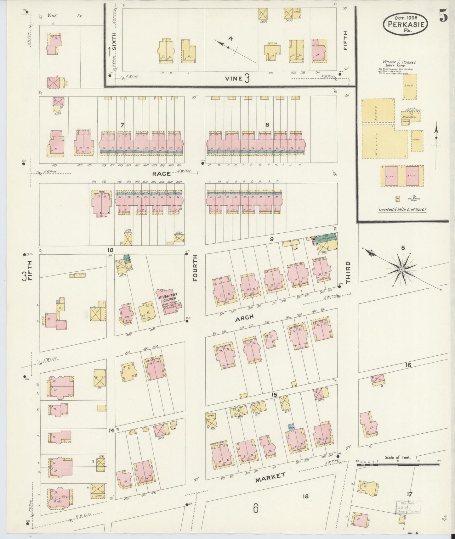 Sanborn Fire Insurance Map from Perkasie, Bucks County, Pennsylvania (1908), Sheet #0005 - Complete Map Set gallery image, historic Sanborn map, vintage wall art, Pennsylvania Pennsylvania