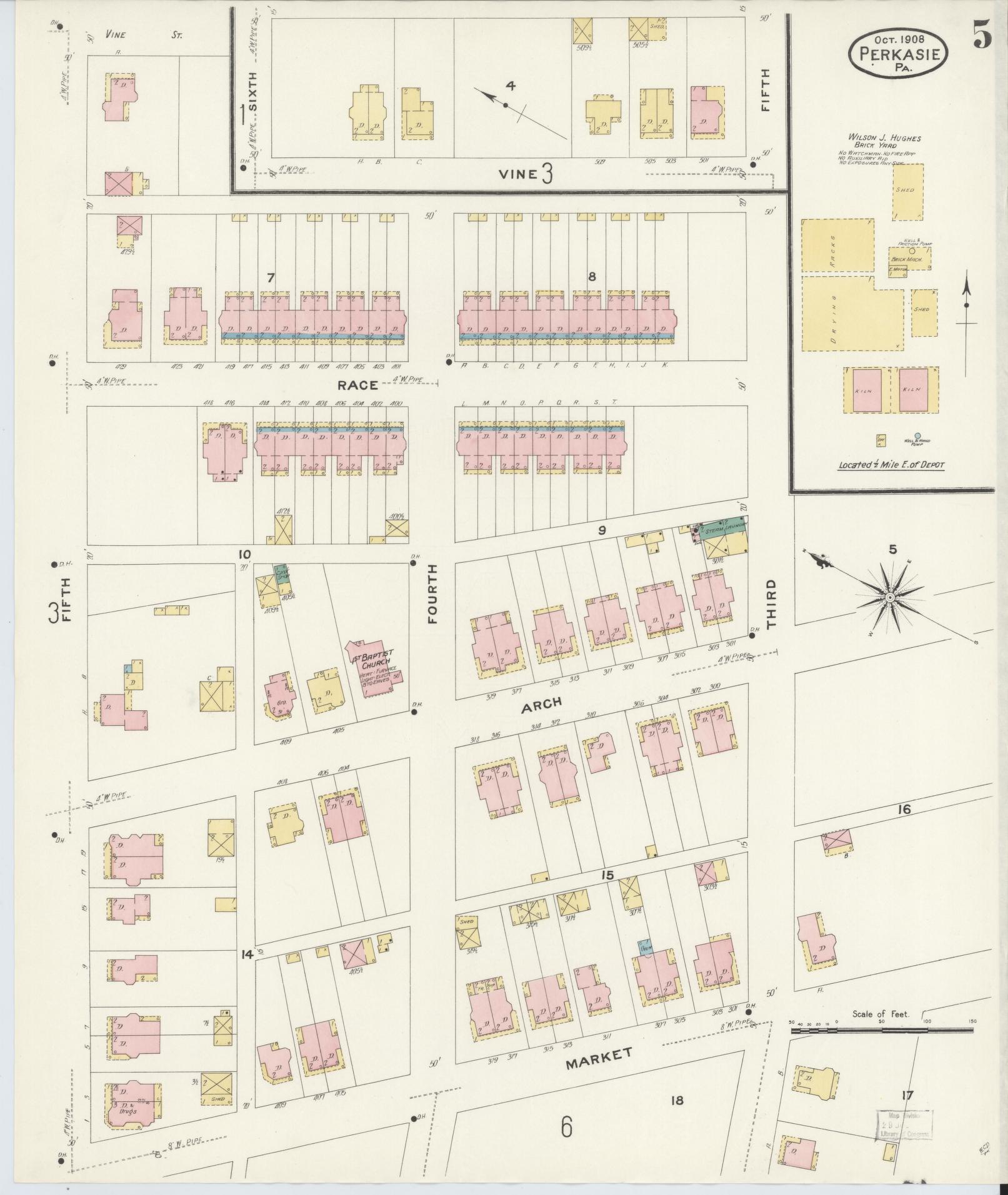 Sanborn Fire Insurance Map from Perkasie, Bucks County, Pennsylvania (1908), Sheet #0005 - Complete Map Set gallery image, historic Sanborn map, vintage wall art, Pennsylvania Pennsylvania