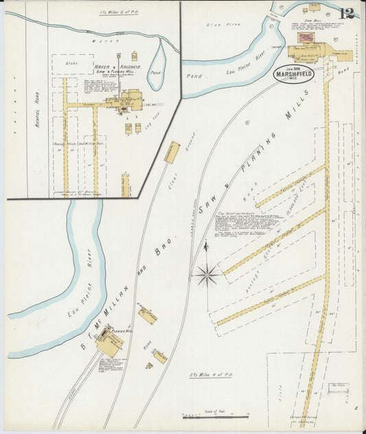 Sanborn Fire Insurance Map from Marshfield, Wood County, Wisconsin (1898), Sheet #0012 - Historic Sanborn Fire Insurance Map Print, vintage old map wall art, antique decor, genealogy gift, Wisconsin Wisconsin map