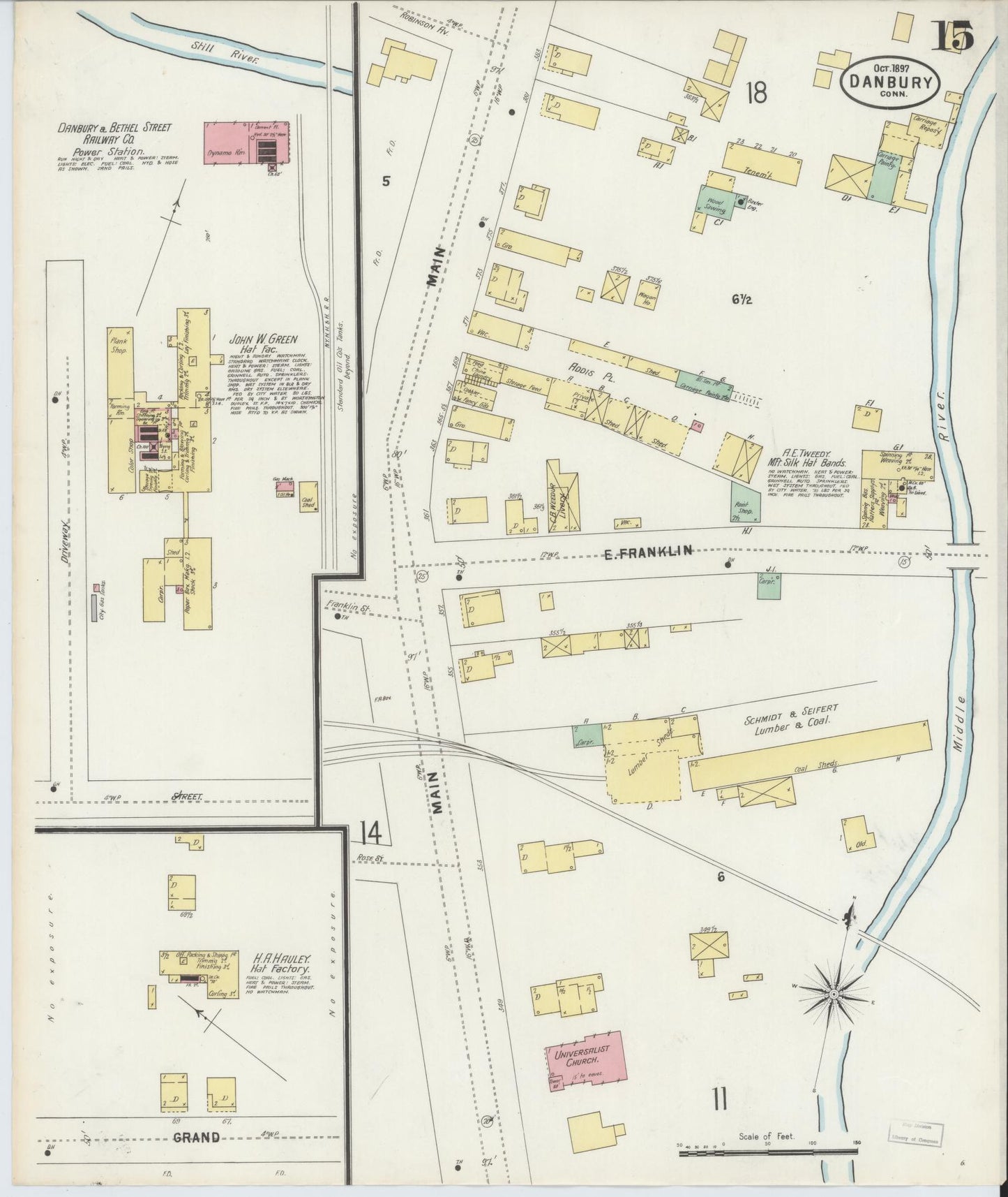 Sanborn Fire Insurance Map from Danbury, Fairfield County, Connecticut (1897), Sheet #0015 - Complete Map Set gallery image, historic Sanborn map, vintage wall art, Connecticut Connecticut