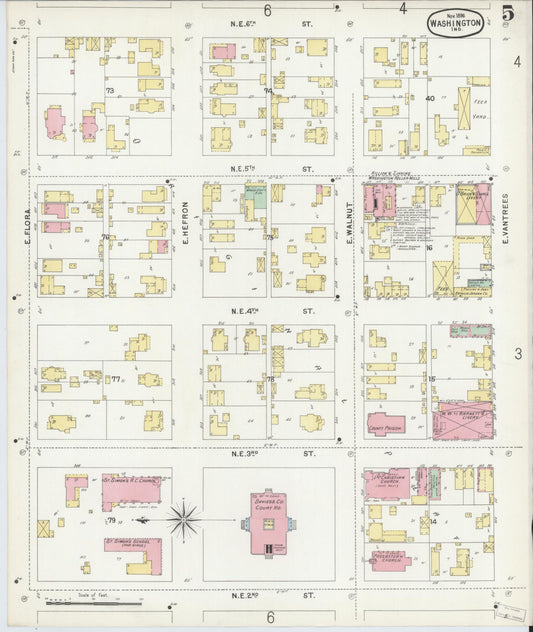Sanborn Fire Insurance Map from Washington, Daviess County, Indiana (1896), Sheet #0005 - Historic Sanborn Fire Insurance Map Print, vintage old map wall art, antique decor, genealogy gift, Washington Washington map