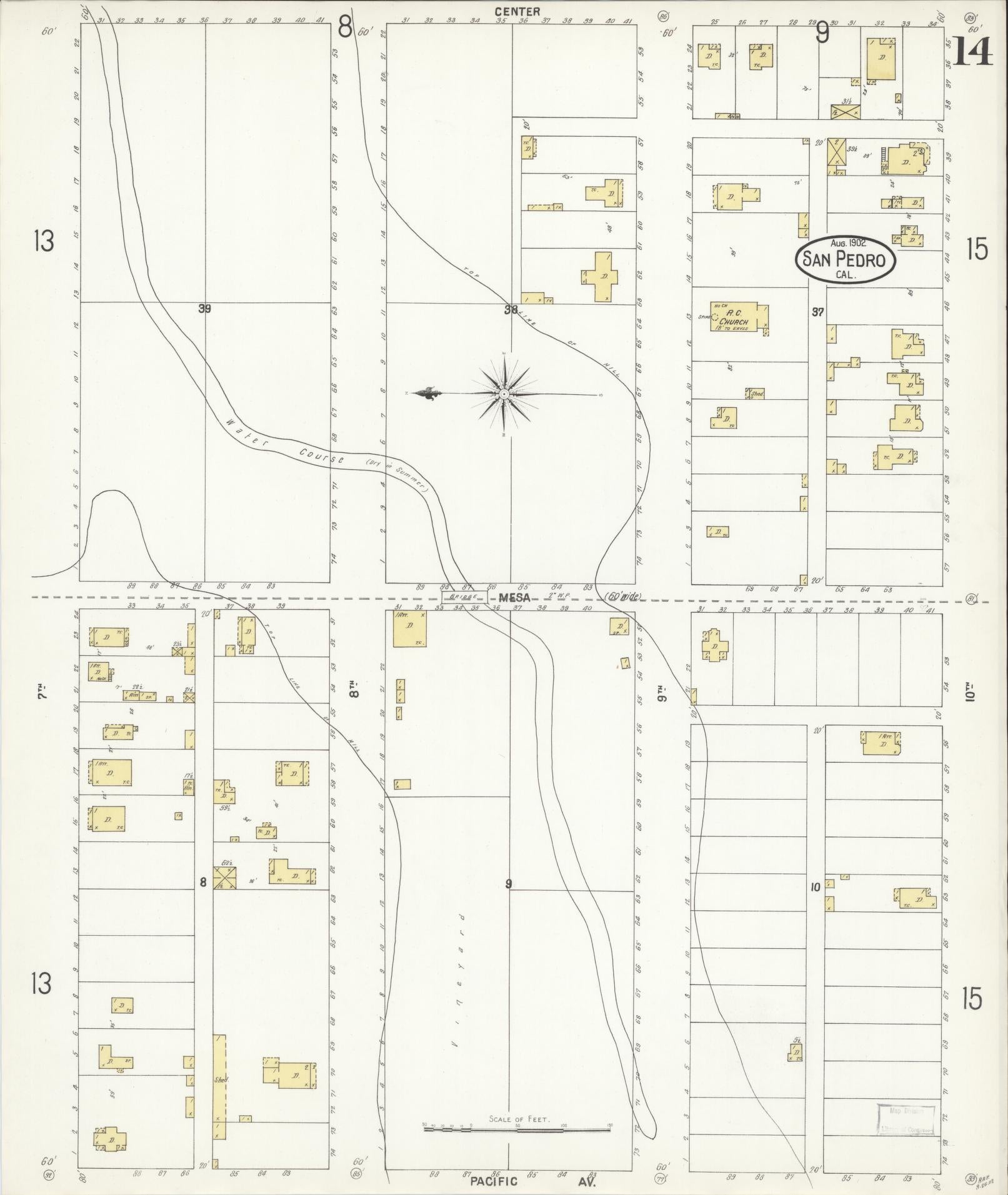 Sanborn Fire Insurance Map from San Pedro, Los Angeles County, California (1902), Sheet #0014 - Complete Map Set gallery image, historic Sanborn map, vintage wall art, California California