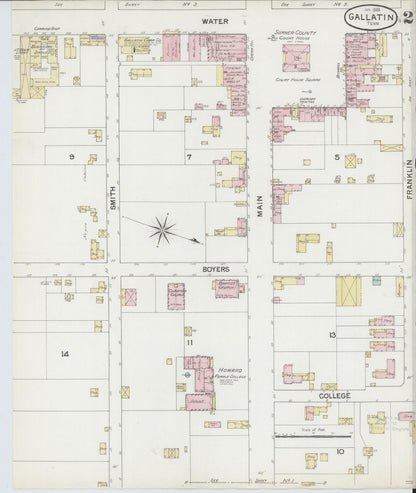 Sanborn Fire Insurance Map from Gallatin, Sumner County, Tennessee (1888), Sheet #0002 - Complete Map Set gallery image, historic Sanborn map, vintage wall art, Tennessee Tennessee