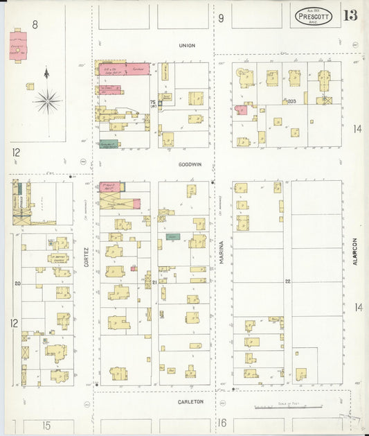 Sanborn Fire Insurance Map from Prescott, Yavapai County, Arizona (1901), Sheet #0013 - Historic Sanborn Fire Insurance Map Print, vintage old map wall art, antique decor, genealogy gift, Arizona Arizona map