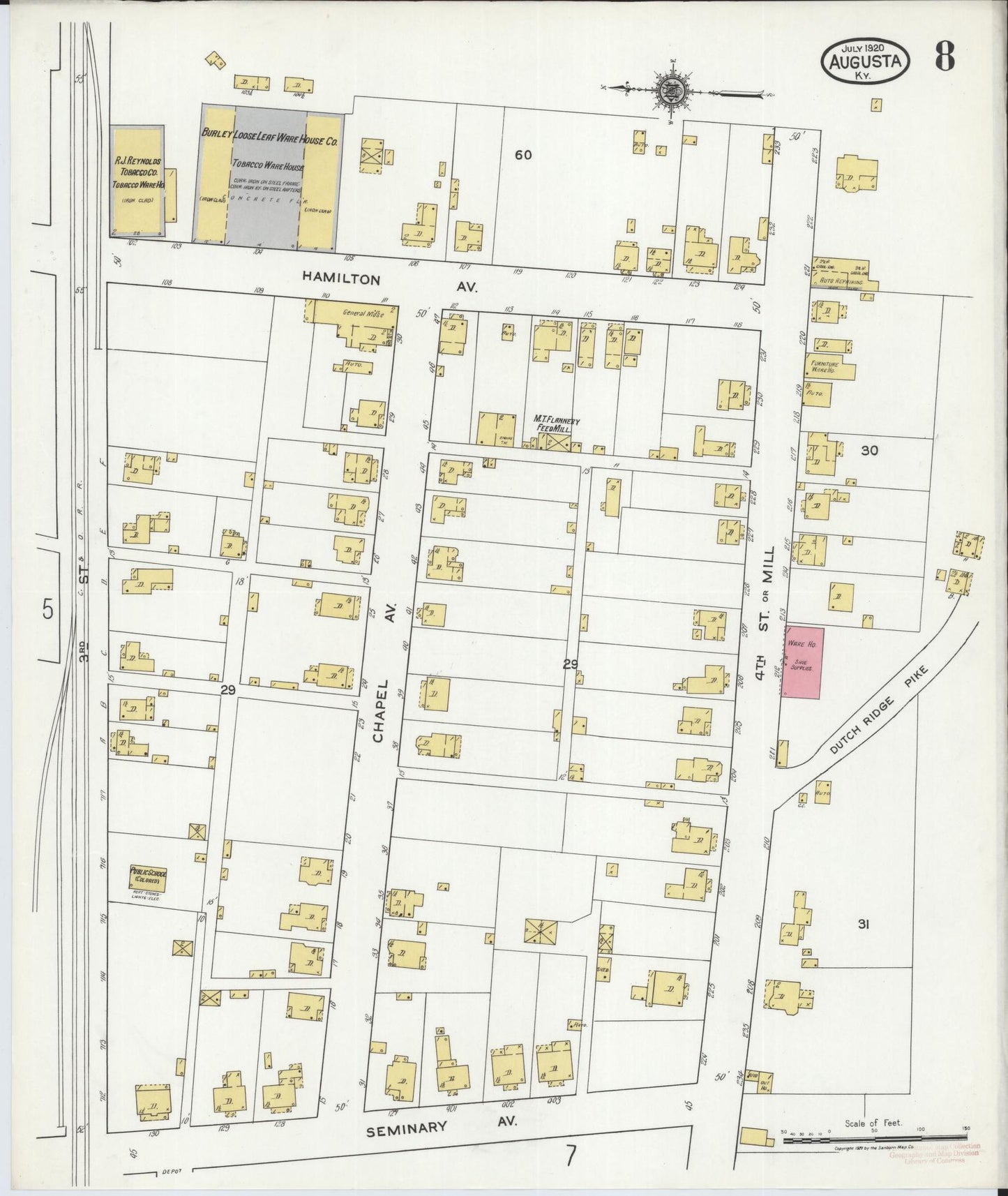 Sanborn Fire Insurance Map from Augusta, Bracken County, Kentucky (1920), Sheet #0008 - Complete Map Set gallery image, historic Sanborn map, vintage wall art, Kentucky Kentucky
