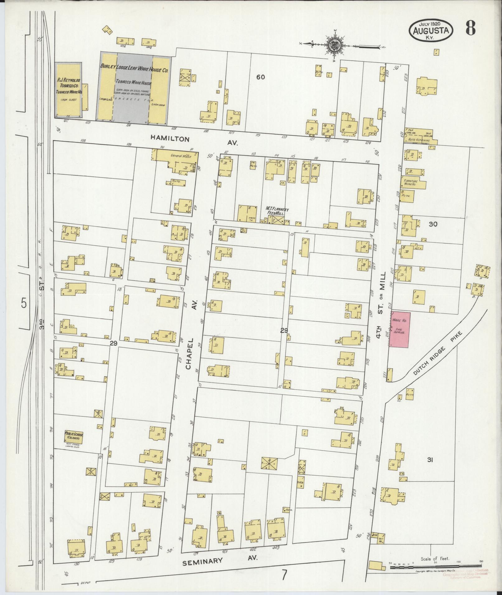 Sanborn Fire Insurance Map from Augusta, Bracken County, Kentucky (1920), Sheet #0008 - Complete Map Set gallery image, historic Sanborn map, vintage wall art, Kentucky Kentucky