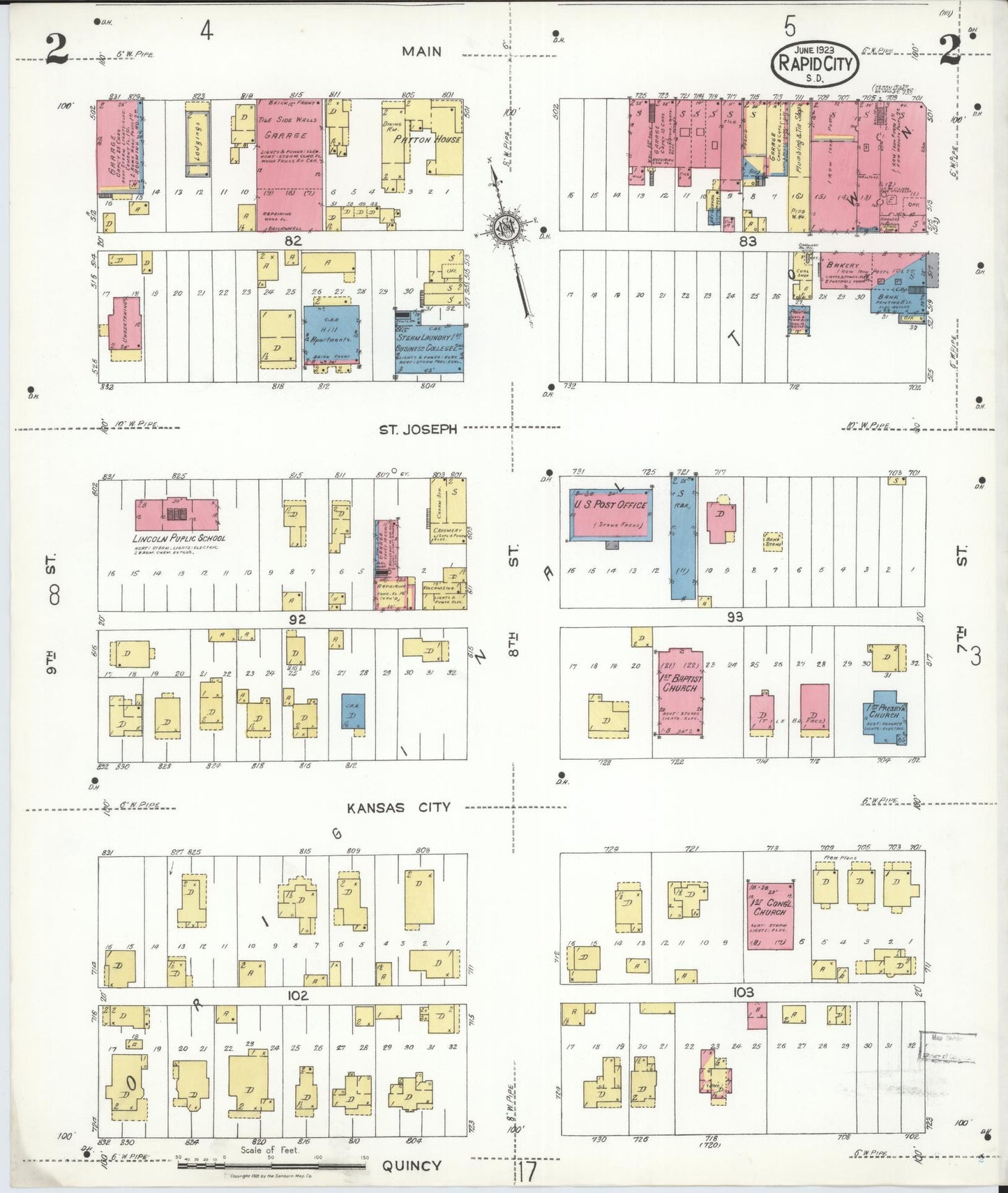 Sanborn Fire Insurance Map from Rapid City, Pennington County, South Dakota (1923), Sheet #0002 - Complete Map Set gallery image, historic Sanborn map, vintage wall art, South Dakota South Dakota