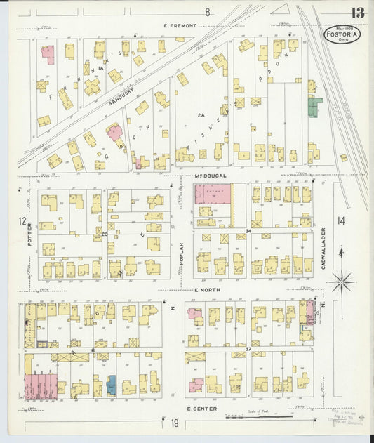 Sanborn Fire Insurance Map from Fostoria, Seneca, Hancock, And Wood Counties, Ohio (1908), Sheet #0013 - Historic Sanborn Fire Insurance Map Print, vintage old map wall art, antique decor, genealogy gift, Ohio Ohio map