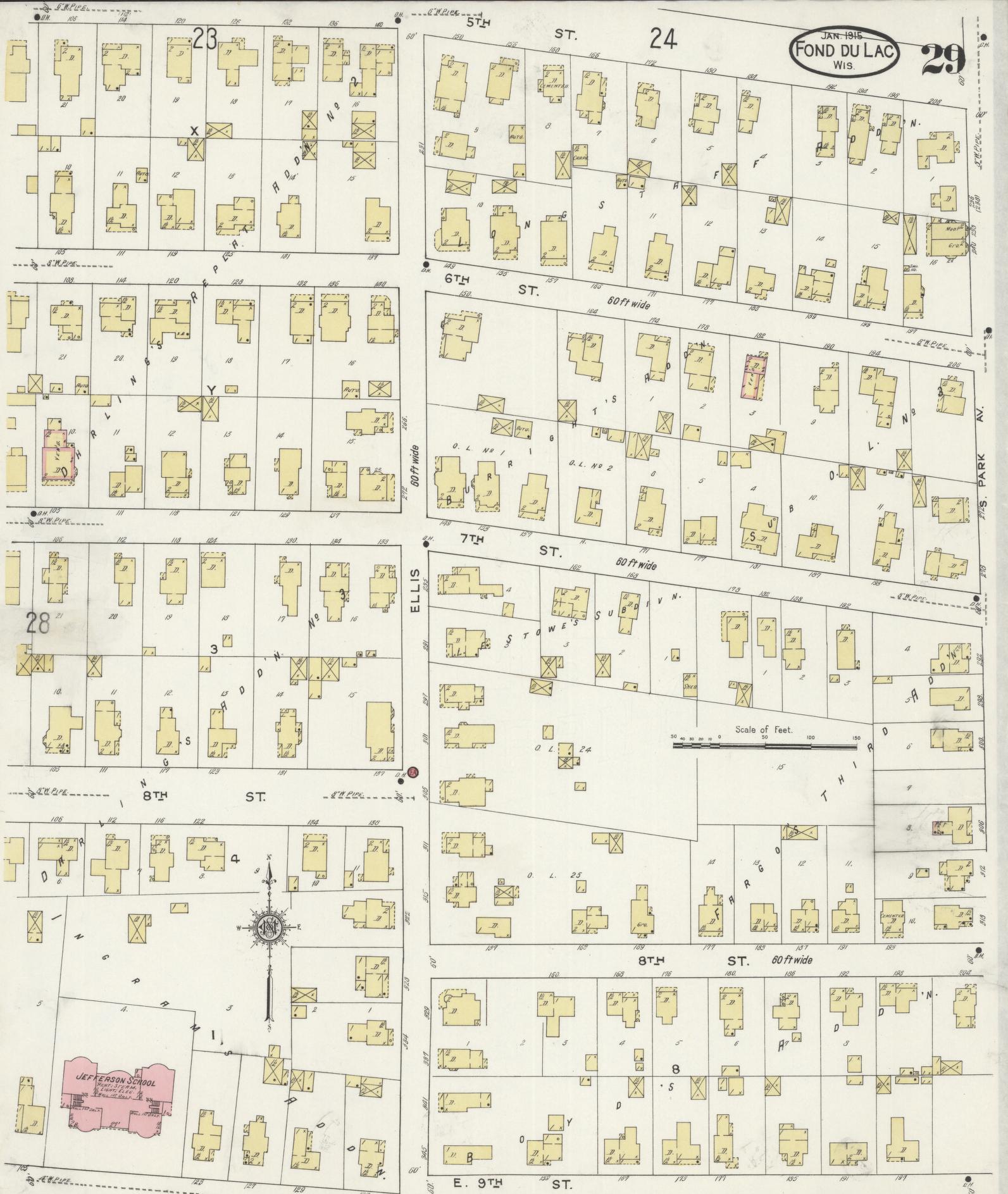 Sanborn Fire Insurance Map from Fond du Lac, Fond du Lac County, Wisconsin (1915), Sheet #0029 - Historic Sanborn Fire Insurance Map Print, vintage old map wall art, antique decor, genealogy gift, Wisconsin Wisconsin map