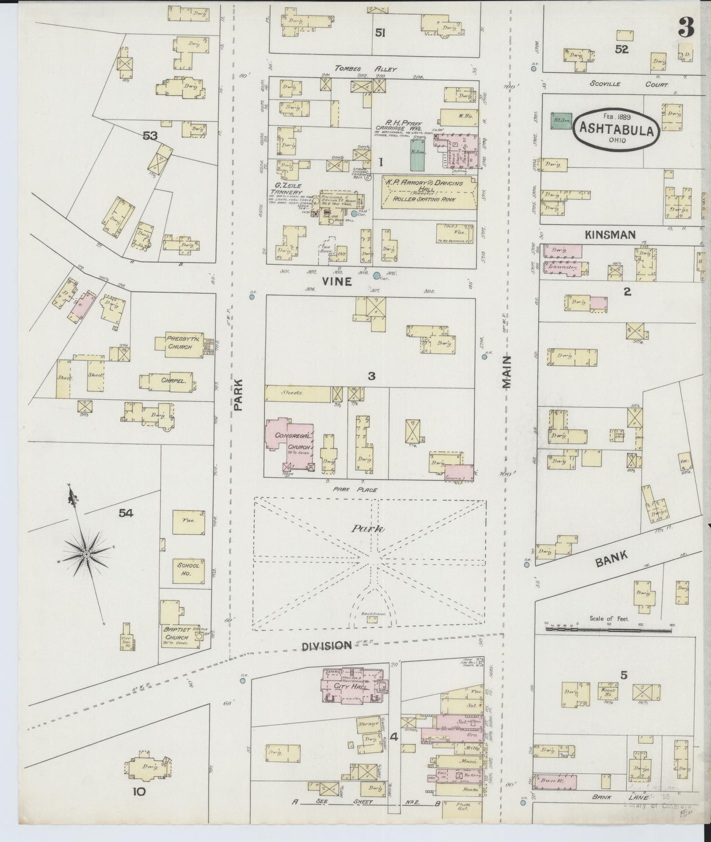 Sanborn Fire Insurance Map from Ashtabula, Ashtabula County, Ohio (1889), Sheet #0003 - Complete Map Set gallery image, historic Sanborn map, vintage wall art, Ohio Ohio