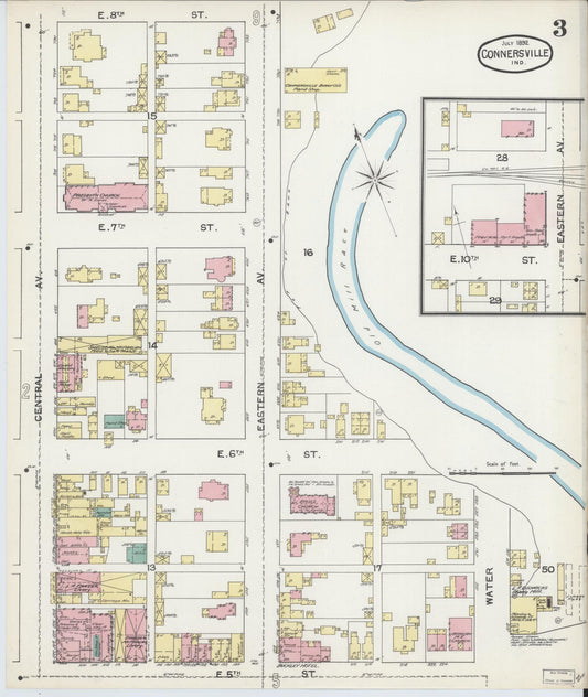 Sanborn Fire Insurance Map from Connersville, Fayette County, Indiana (1892), Sheet #0003 - Historic Sanborn Fire Insurance Map Print, vintage old map wall art, antique decor, genealogy gift, Indiana Indiana map