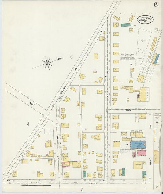 Sanborn Fire Insurance Map from Grove City, Mercer County, Pennsylvania (1906), Sheet #0006 - Historic Sanborn Fire Insurance Map Print, vintage old map wall art, antique decor, genealogy gift, Pennsylvania Pennsylvania map