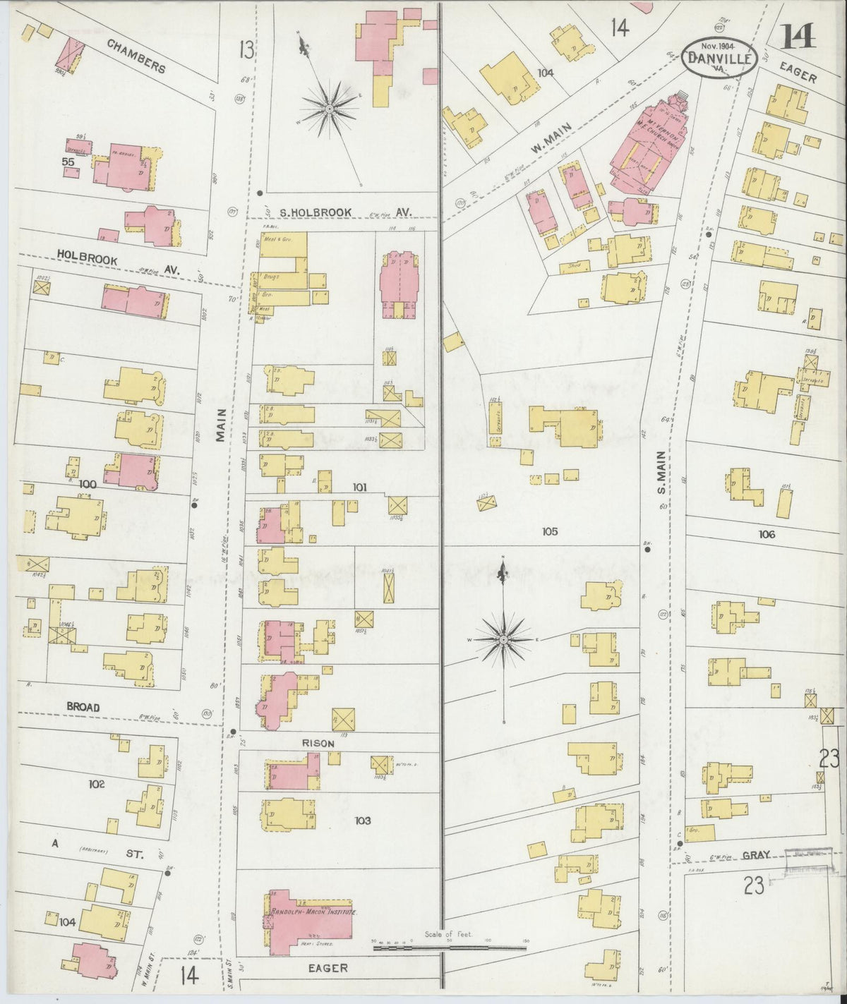 Sanborn Fire Insurance Map from Danville, Independent Cities, Virginia (1904), Sheet #0014 - Complete Map Set gallery image, historic Sanborn map, vintage wall art, Virginia Virginia