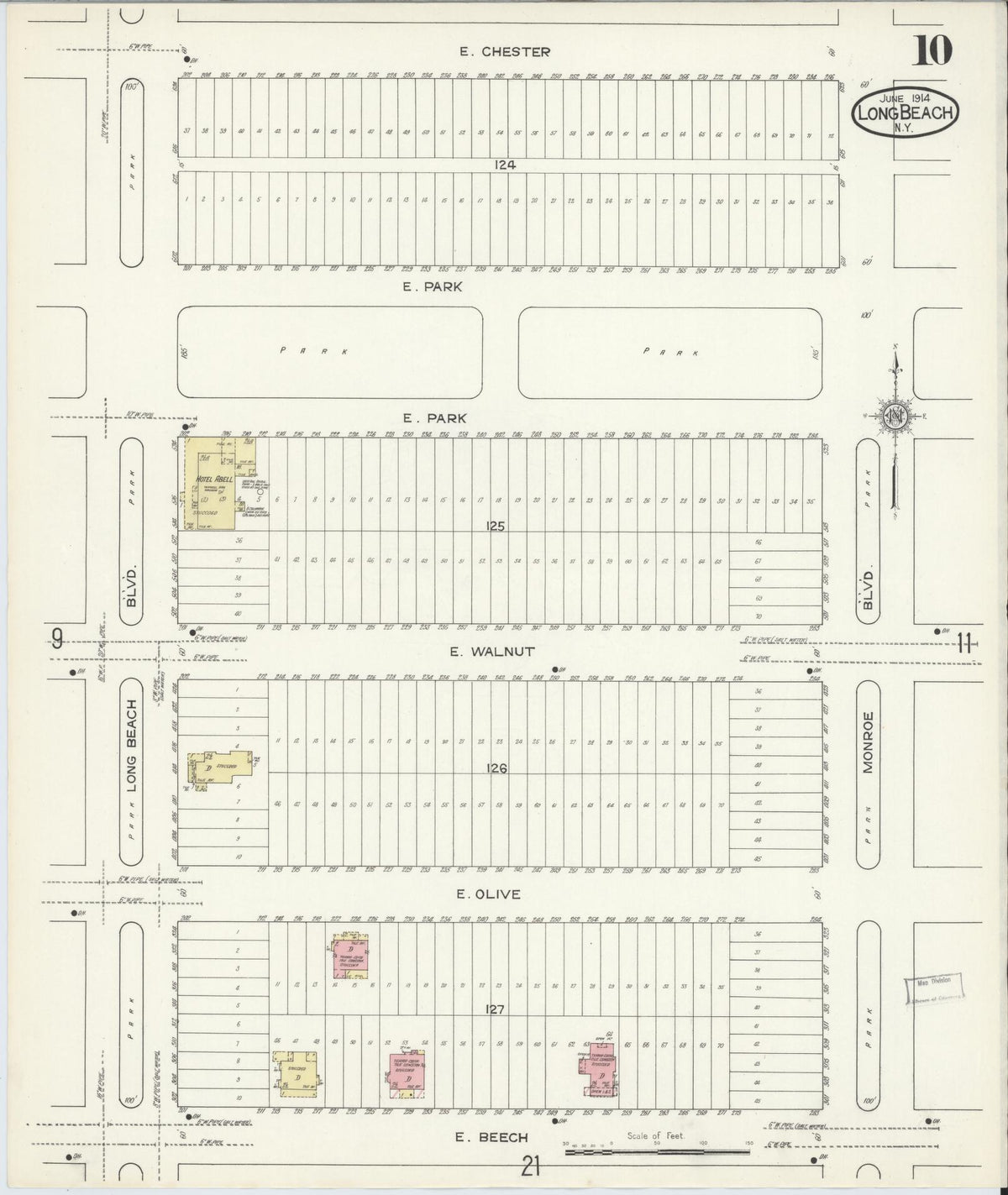 Sanborn Fire Insurance Map from Long Beach, Nassau County, New York (1914), Sheet #0010 - Complete Map Set gallery image, historic Sanborn map, vintage wall art, New York New York