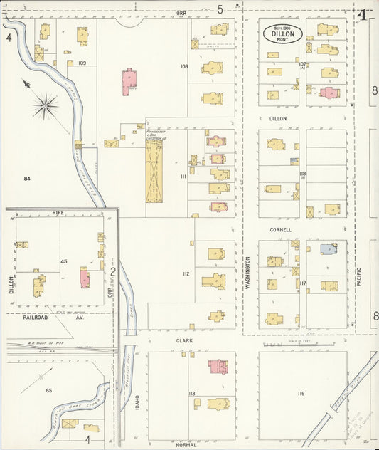 Sanborn Fire Insurance Map from Dillon, Beaverhead County, Montana (1905), Sheet #0004 - Historic Sanborn Fire Insurance Map Print, vintage old map wall art, antique decor, genealogy gift, Montana Montana map
