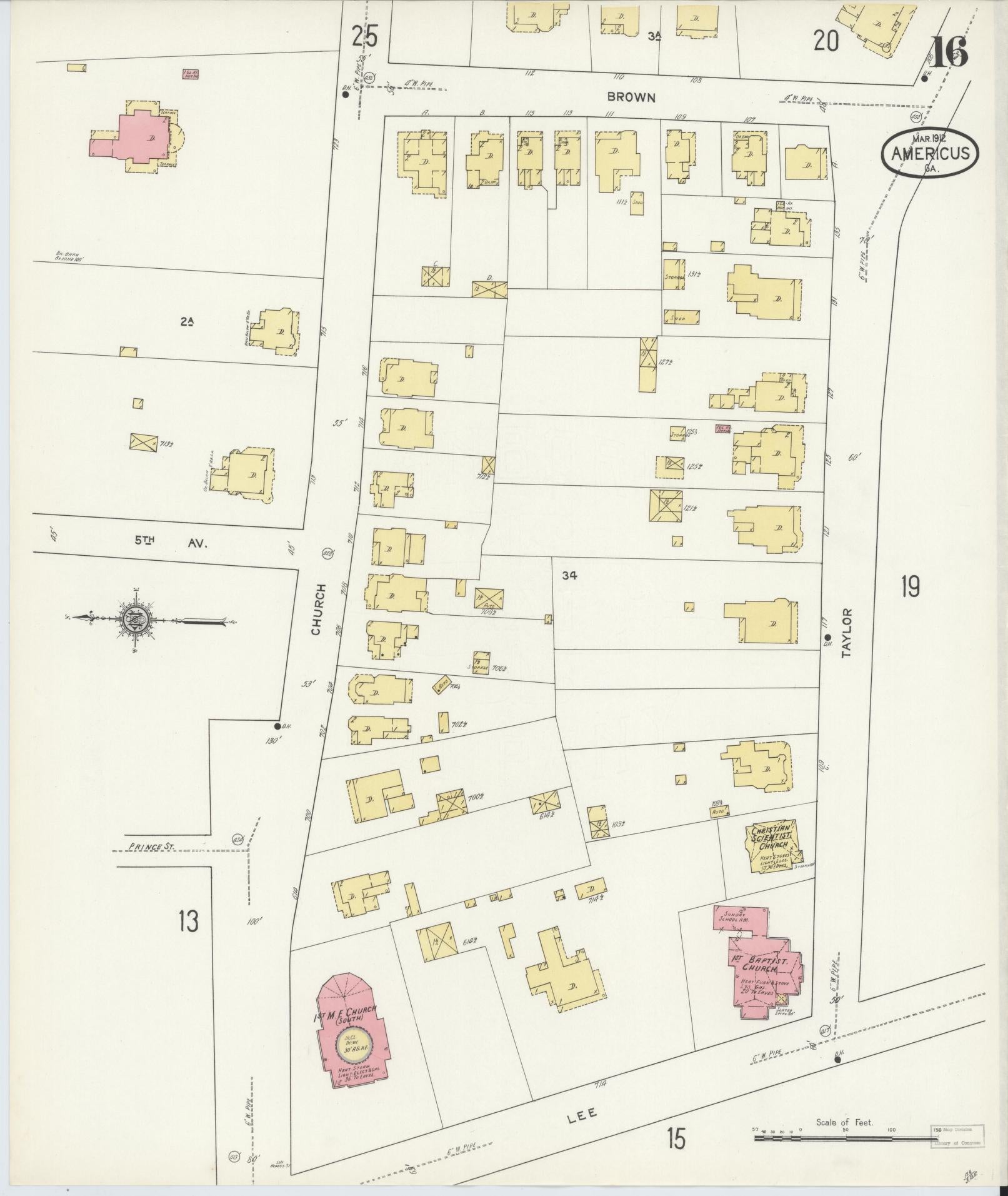 Sanborn Fire Insurance Map from Americus, Sumter County, Georgia (1912), Sheet #0016 - Complete Map Set gallery image, historic Sanborn map, vintage wall art, Georgia Georgia