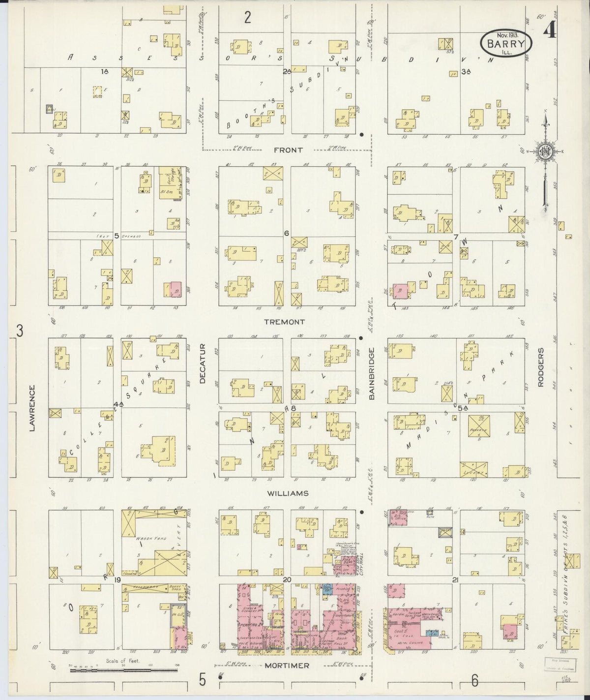 Sanborn Fire Insurance Map from Barry, Pike County, Illinois (1913), Sheet #0004 - Historic Sanborn Fire Insurance Map Print, vintage old map wall art, antique decor, genealogy gift, Illinois Illinois map