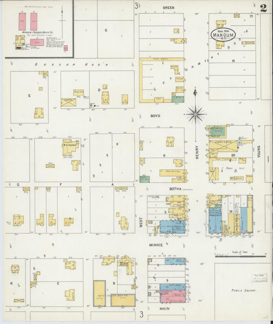 Sanborn Fire Insurance Map from Mangum, Greer County, Oklahoma (1904), Sheet #0002 - Historic Sanborn Fire Insurance Map Print, vintage old map wall art, antique decor, genealogy gift, Oklahoma Oklahoma map