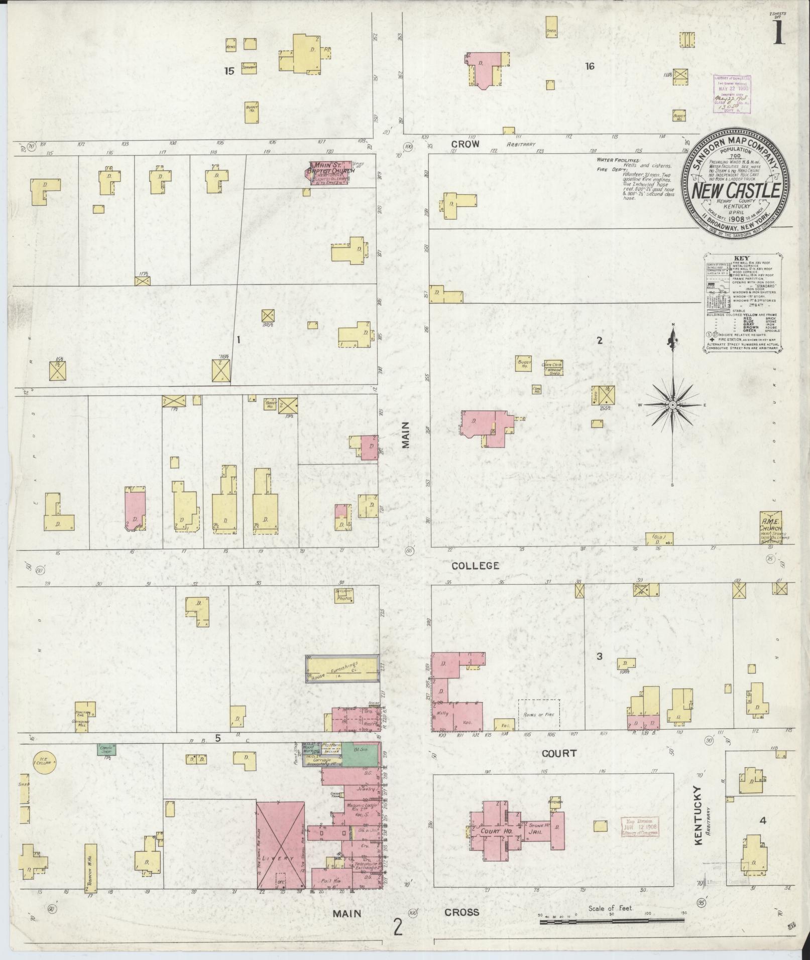 Sanborn Fire Insurance Map from New Castle, Henry County, Kentucky. (1908) – Historic Sanborn Fire Insurance Map Print