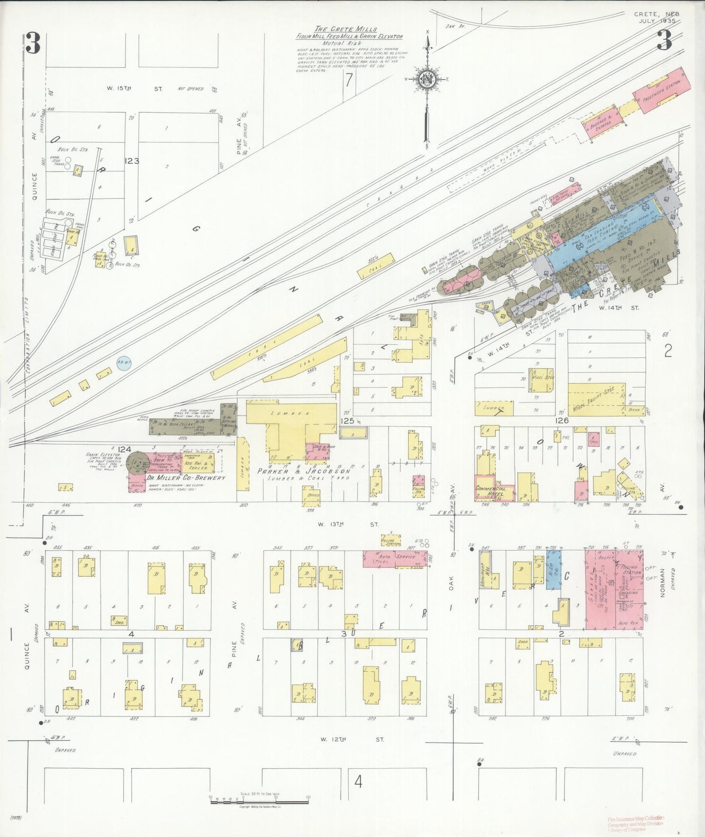 Sanborn Fire Insurance Map from Crete, Saline County, Nebraska (1935), Sheet #0003 - Complete Map Set gallery image, historic Sanborn map, vintage wall art, Nebraska Nebraska