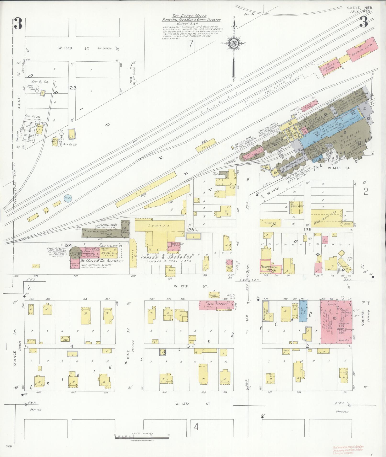 Sanborn Fire Insurance Map from Crete, Saline County, Nebraska (1935), Sheet #0003 - Complete Map Set gallery image, historic Sanborn map, vintage wall art, Nebraska Nebraska