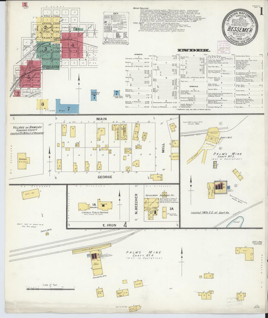 Sanborn Fire Insurance Map from Bessemer, Gogebic County, Michigan (1908), Sheet #0001 - Historic Sanborn Fire Insurance Map Print, vintage old map wall art, antique decor, genealogy gift, Michigan Michigan map