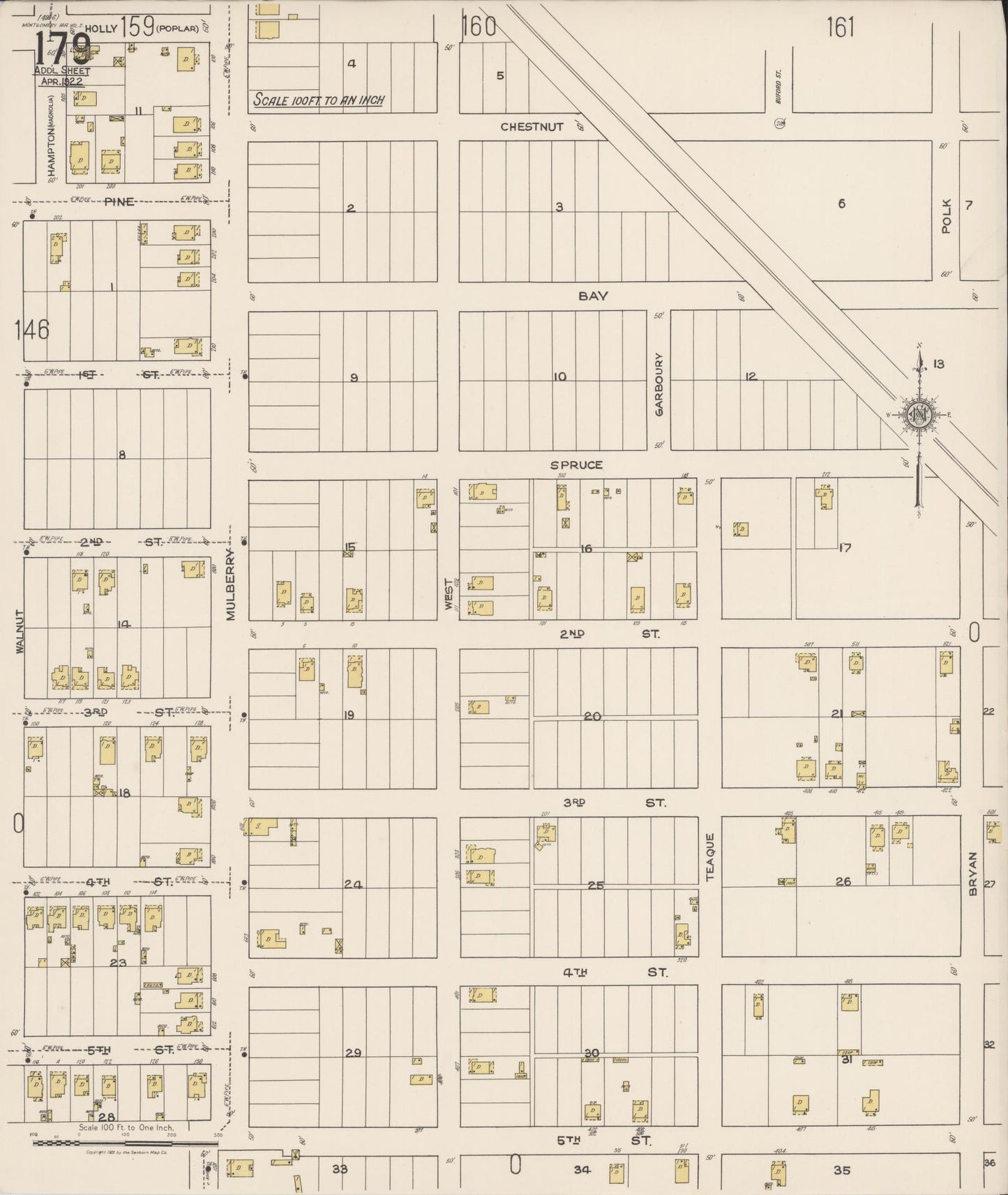 Sanborn Fire Insurance Map from Montgomery, Montgomery County, Alabama (1922), Sheet #0179 - Historic Sanborn Fire Insurance Map Print, vintage old map wall art, antique decor, genealogy gift, Alabama Alabama map